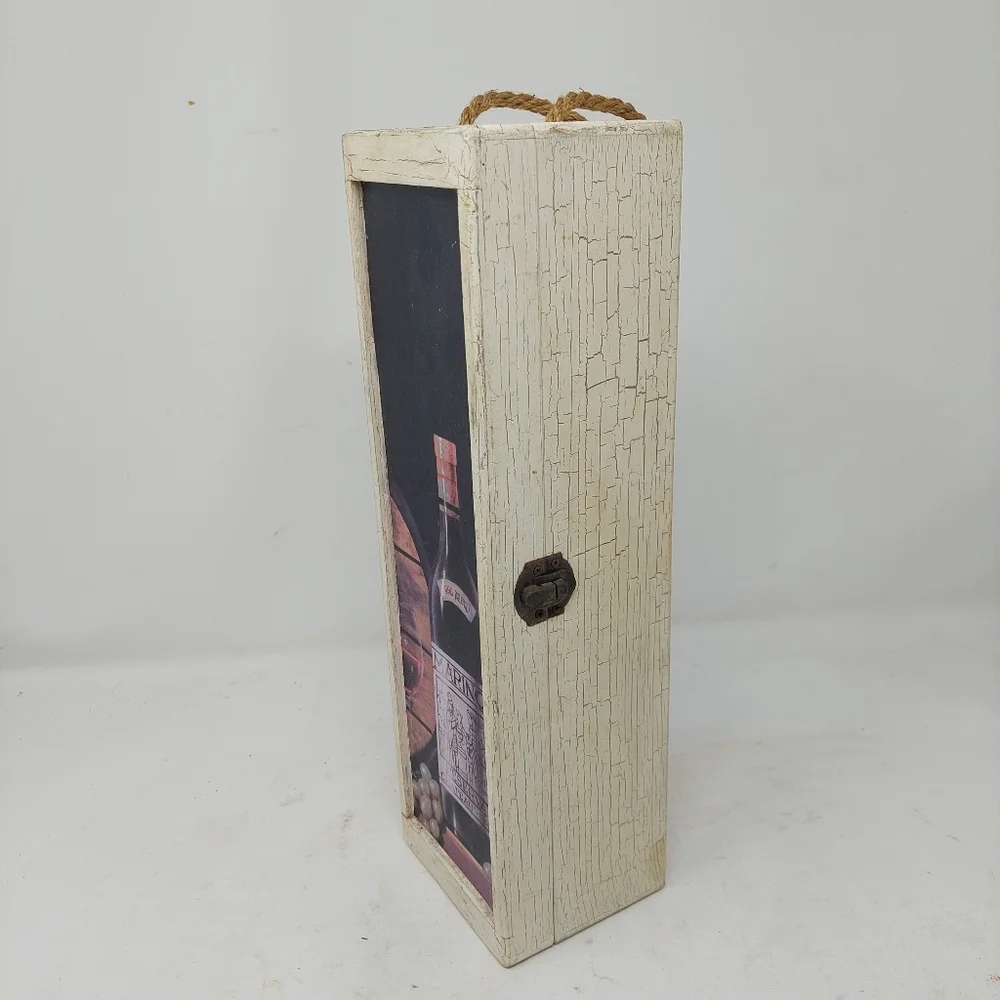 White Wooden Single Wine Bottle Box Clasp Closure Handle Decorative Storage